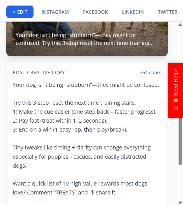 A detailed review screen used to check copy and content before publishing